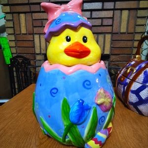 David's Cookies Easter Egg Yellow Chick Tulip Cookie Jar Canister